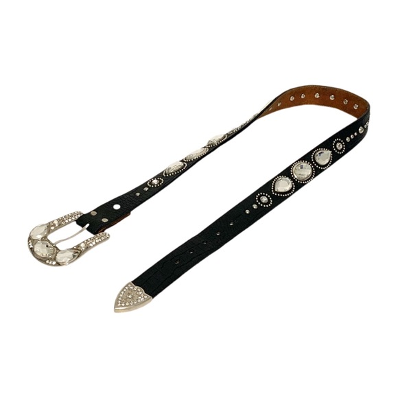 Nocona Black Leather Belt with Conchos and Rhinestones Western Belt Size 35 - Picture 2 of 15